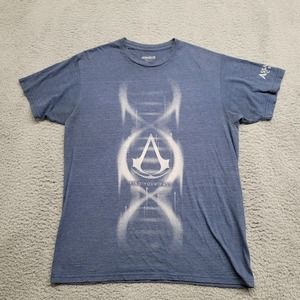 Assassins Creed Shirt Mens Medium‎ Blue Video Game Graphic Tee Casual Spell Out